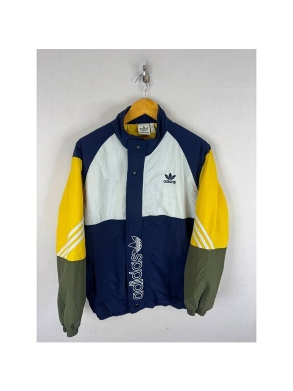 Adidas Vintage Colorblock 90s Windbreaker Jacket Navy Yellow Green XL
